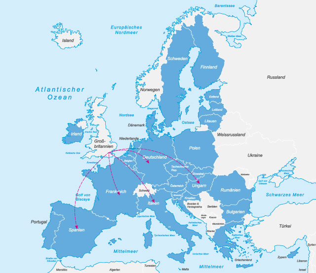 England ist nicht mehr in der EU, Pfeile zeigen von UK in die EU 